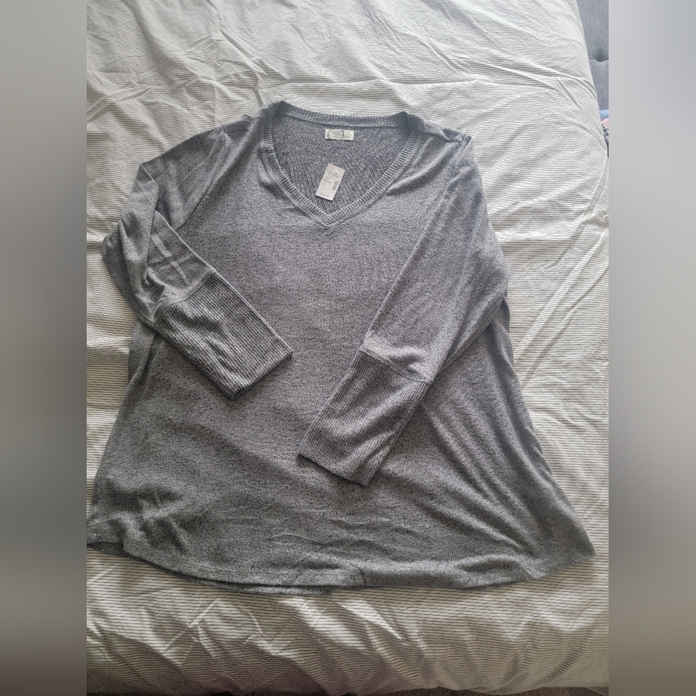 Gray V-Neck Women's Top